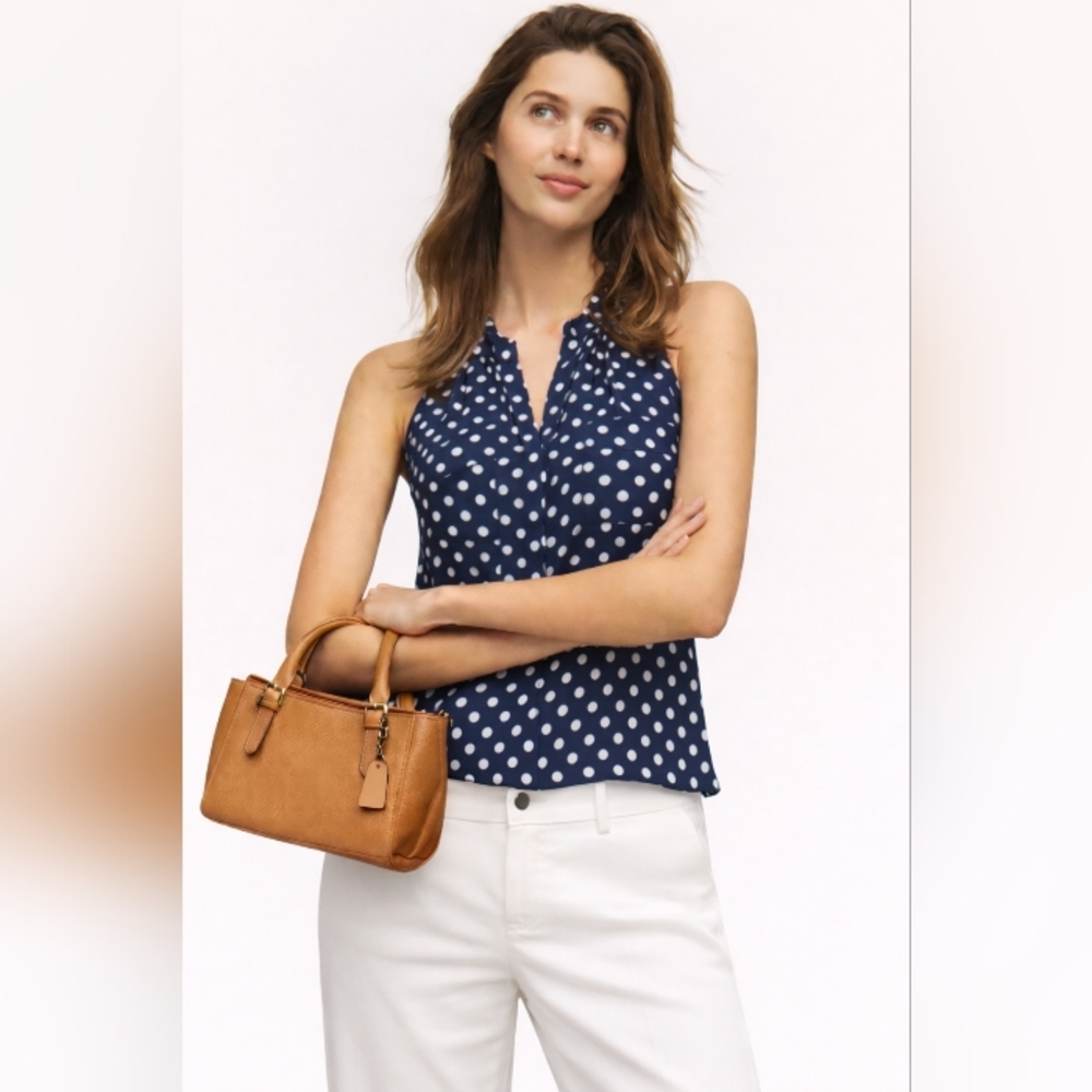 Elegant Navy Polka Dot Sleeveless Blouse